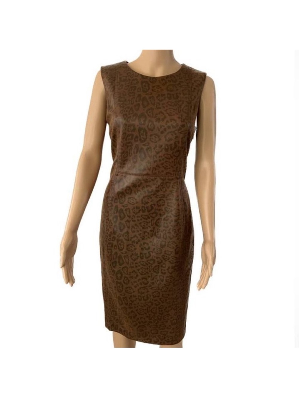 💥Calvin Klein Faux Leather Leopard Print Sheath Dress NWT